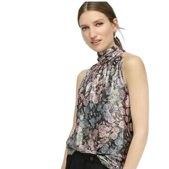 NWT J. Crew Collection Shimmering Floral Tie Neck Top Size XXS - Picture 1 of 7